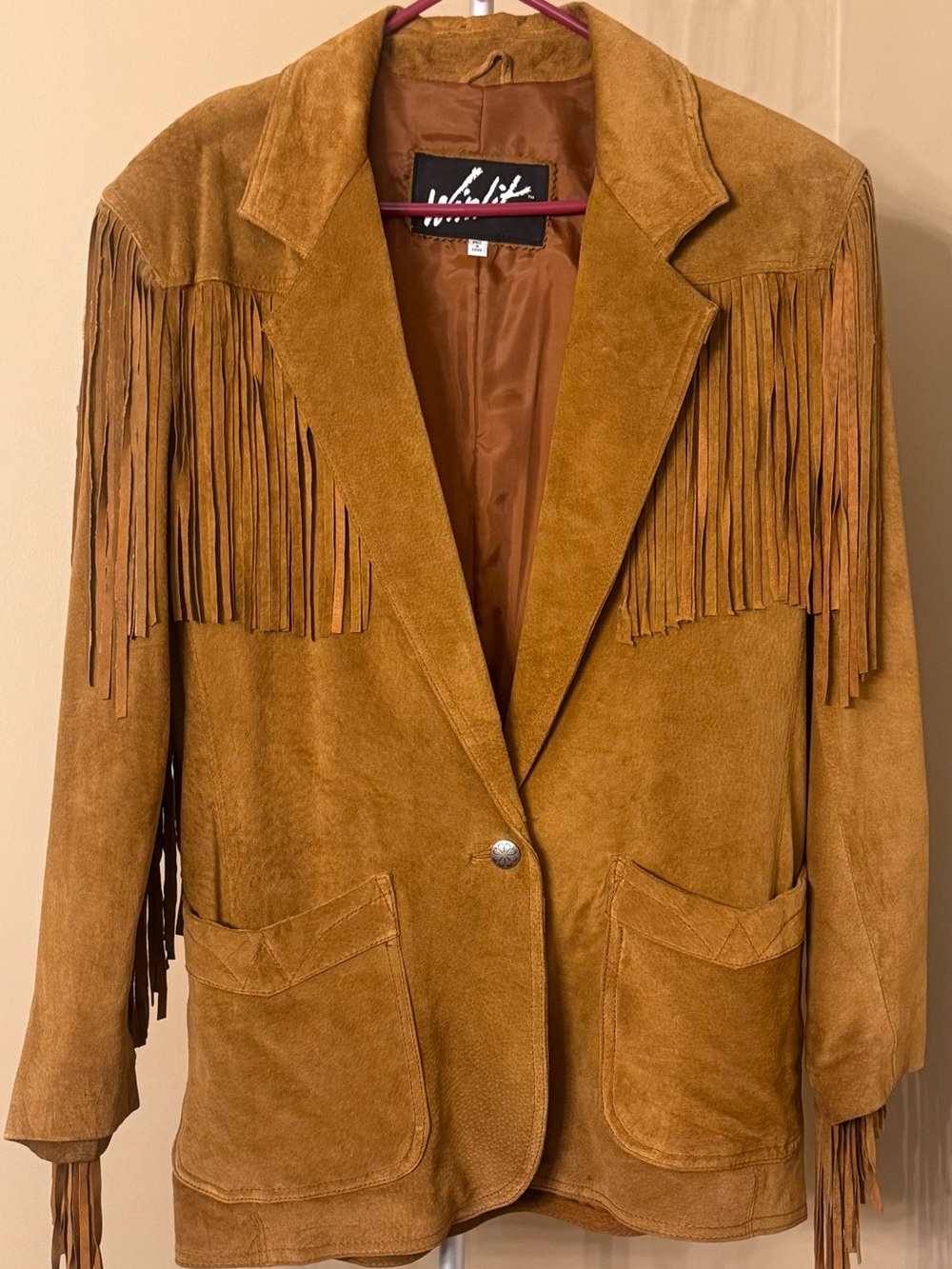 WinLit Suede Fringe Leather Jacket - Camel Tan Small